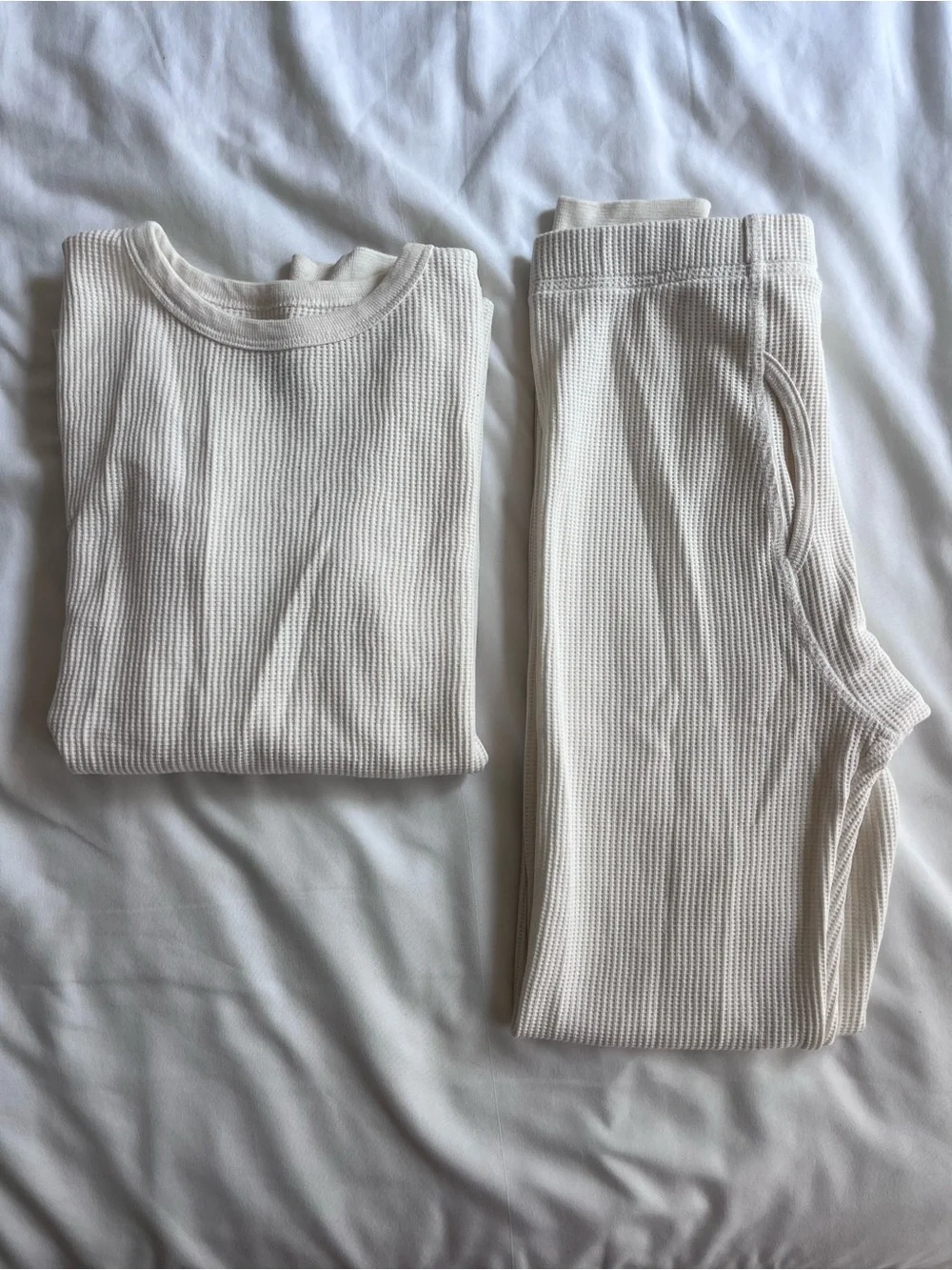 Fruit of the Loom Waffle-Knit Two-Piece Set in Cream